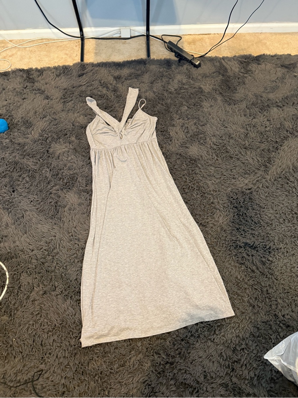 Boohoo Light Gray Twist-Front Maxi Dress with Spaghetti Straps